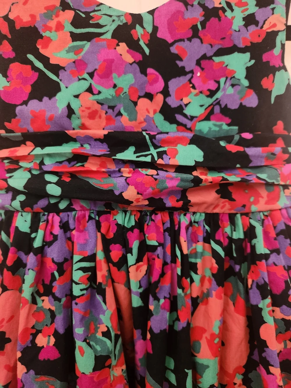 Youngland's Floral Fit&Flare Dress -Black with Coral,Purple& Teal, Sz-5, EPreLC